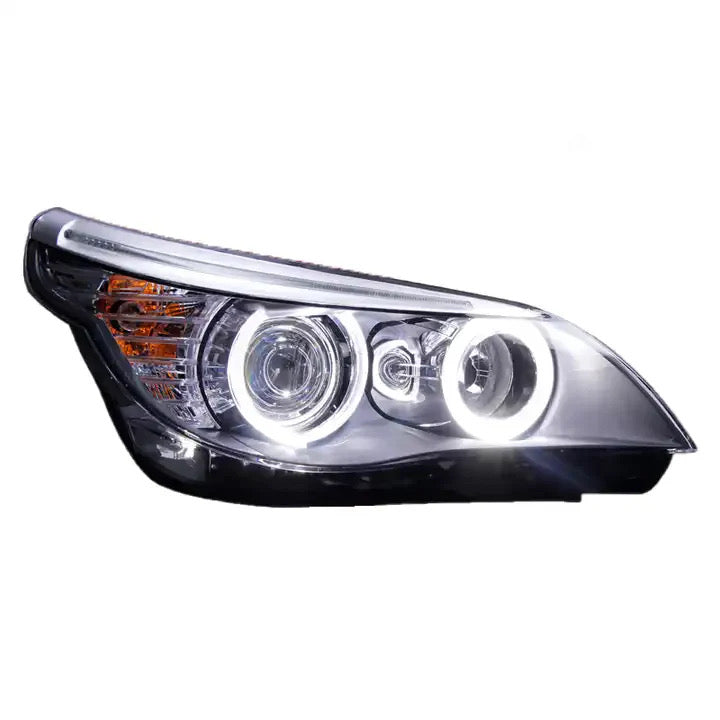 BMW E60 5-Series OEM+ Bi-Xenon Projector Headlights (2004–2010) – 6000K HID, 5000K LED Angel Eyes, Plug-and-Play Upgrade