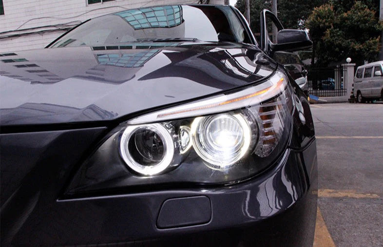 BMW E60 5-Series OEM+ Bi-Xenon Projector Headlights (2004–2010) – 6000K HID, 5000K LED Angel Eyes, Plug-and-Play Upgrade